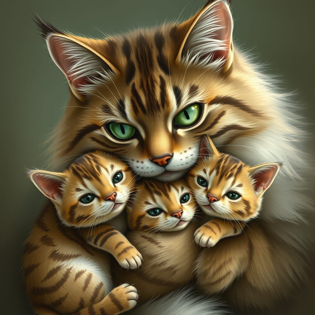 Mother Cat Protects Kittens with Strength and Tenderness in ...