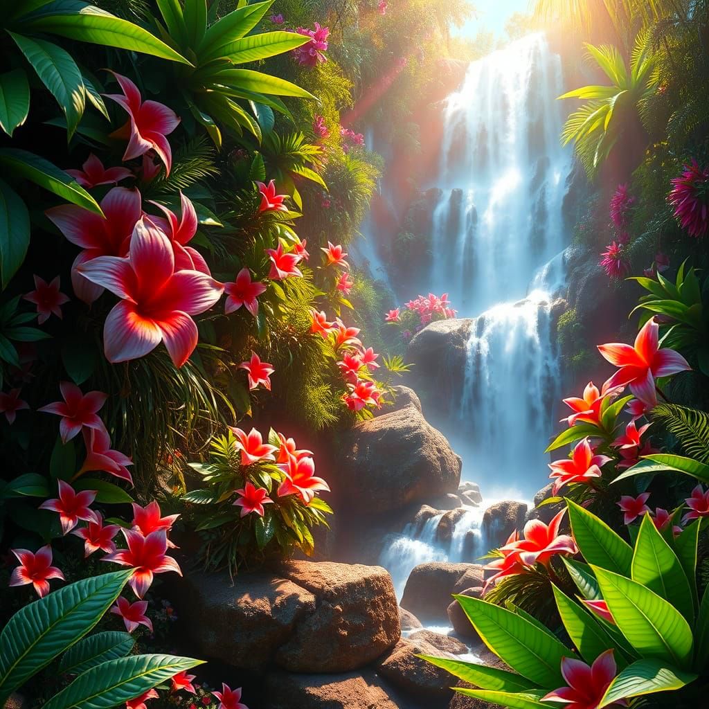 Luminous Waterfalls with Holographic Lighting