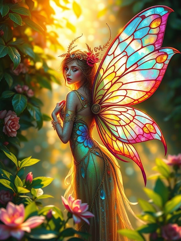 Whimsical Fairy in Vibrant Mosaic Style