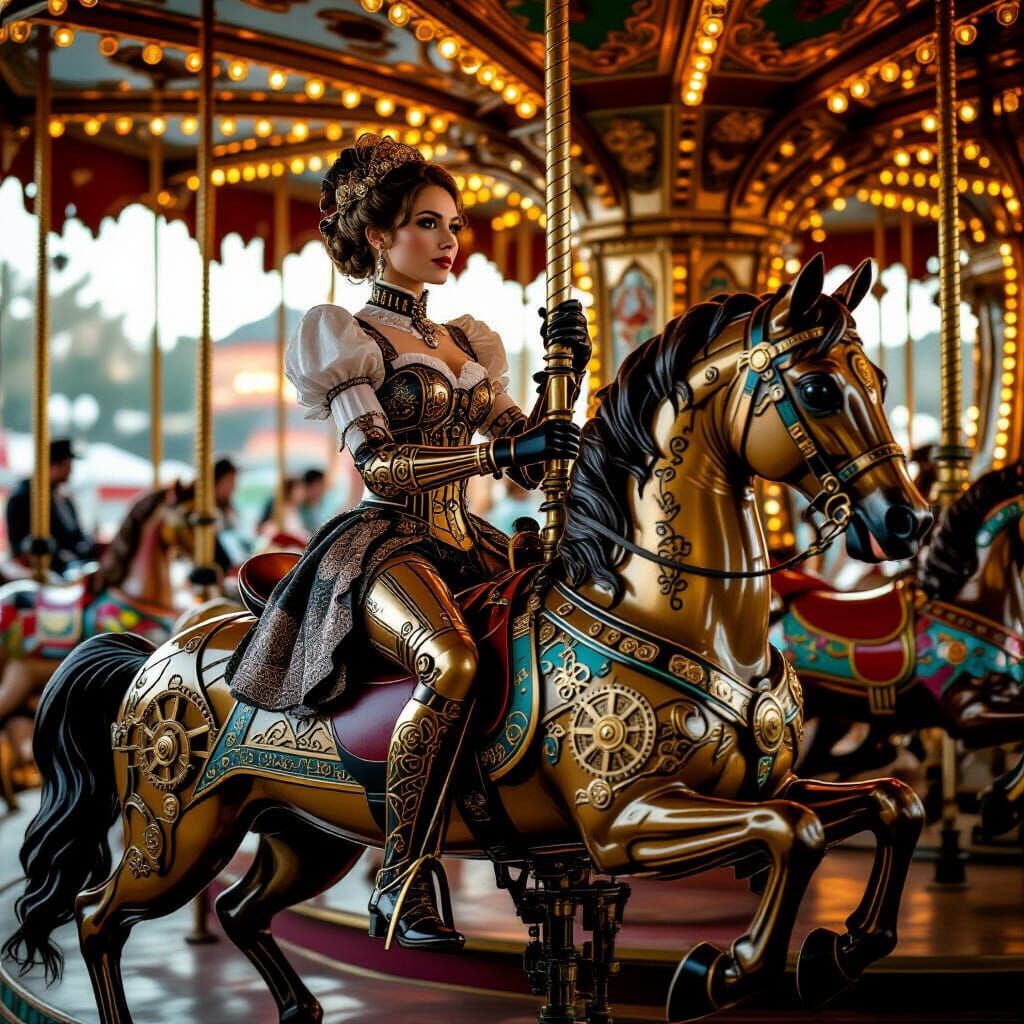 Woman on Clockwork Horse in Gaslight Steam