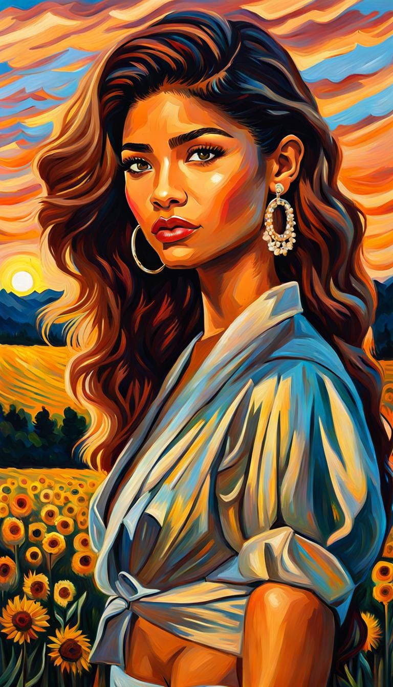 Zendaya at Sunset as Van Gogh-Style Portrait