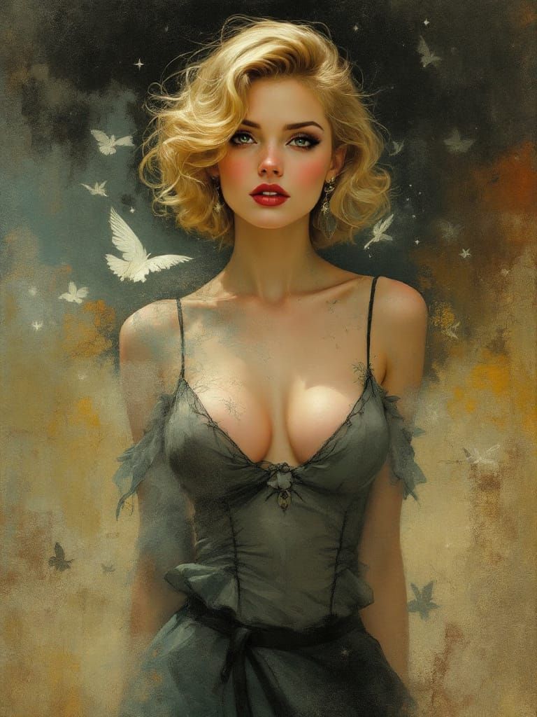 Pin-Up Woman with Green Eyes in Atmospheric Style
