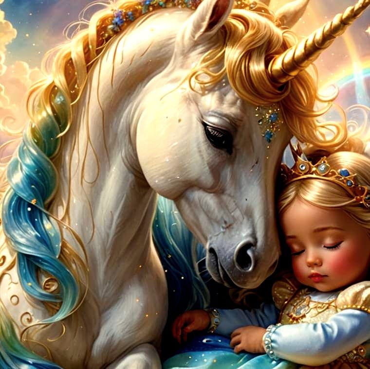 Baby Princess with Unicorn in Ethereal Fantasy Style