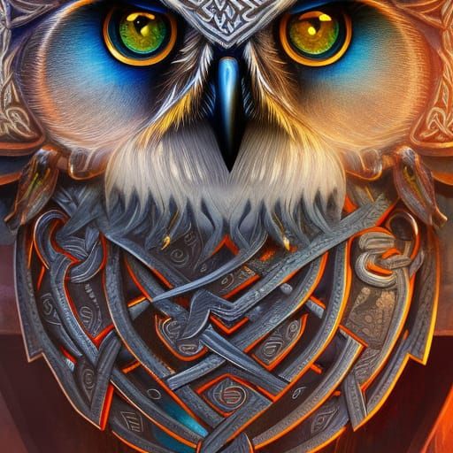 Celtic Owl Design: Detailed Matte Painting