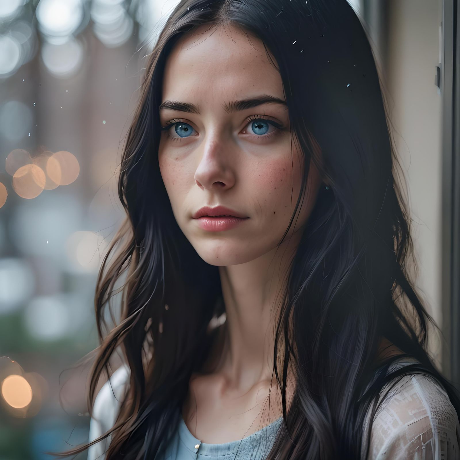 Girl with Tears Looking Out Window, Professional Photography