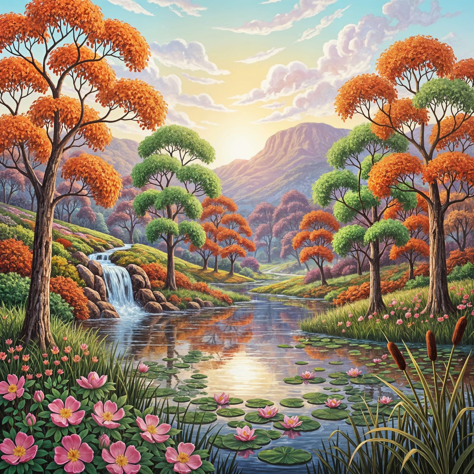 Neon Landscape with Pond in Tonalist Style