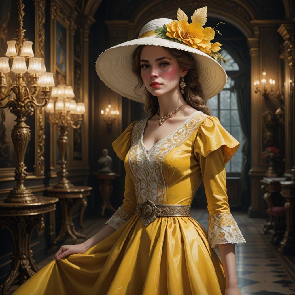 Elegant Woman in Yellow Dress Oil Painting