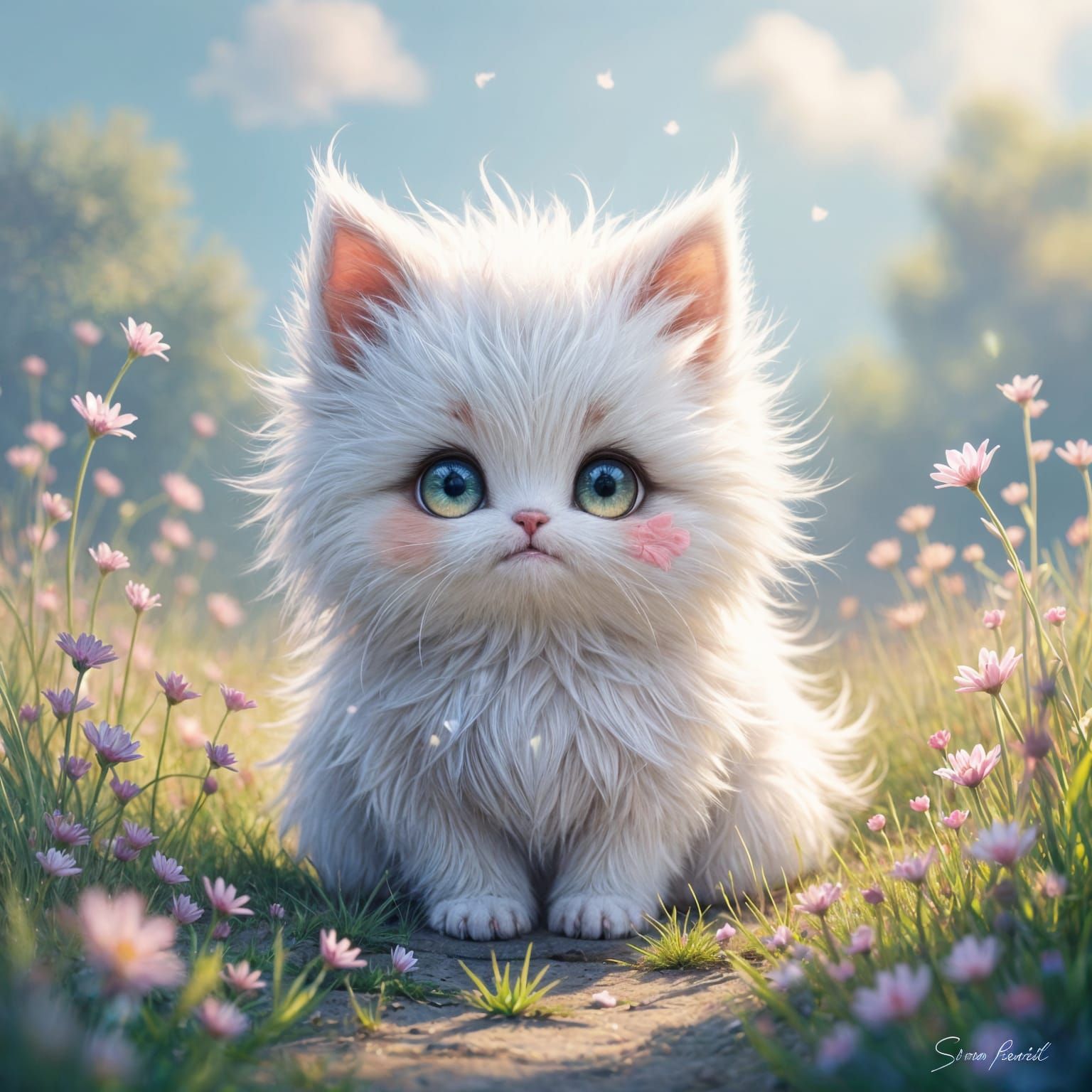 Dreamlike Fluffy Creature in Surrealist Fantasy Style