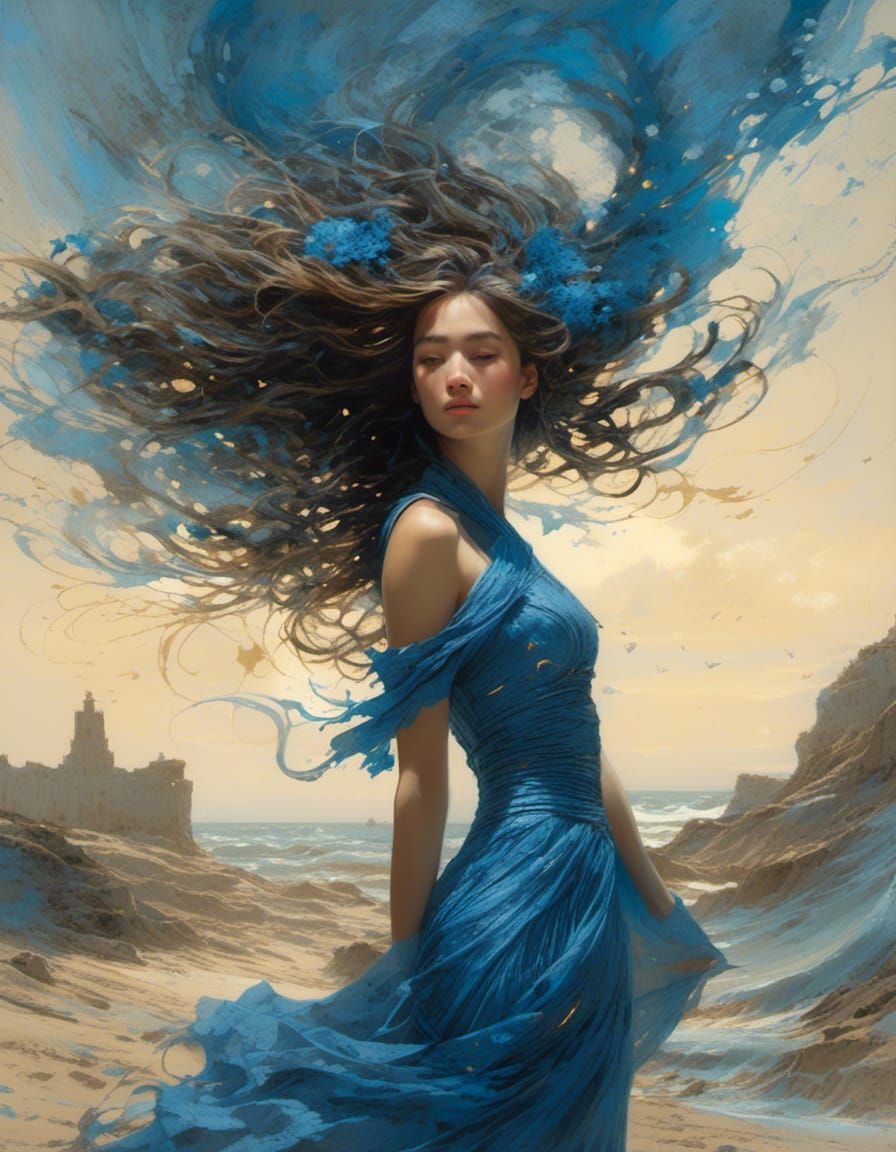 Elegant Lady with Flowing Dress: Photorealistic Masterpiece