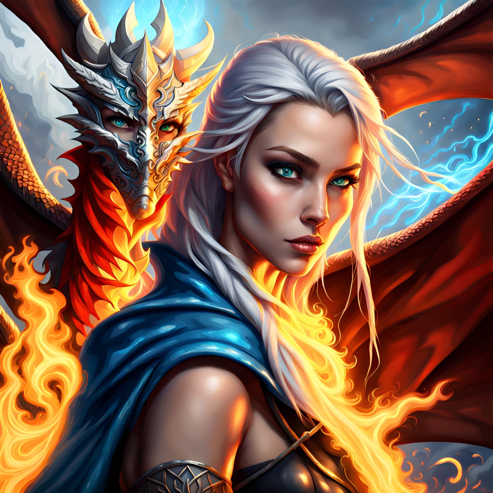 Elemental Mage and Dragon in Photorealistic Detail