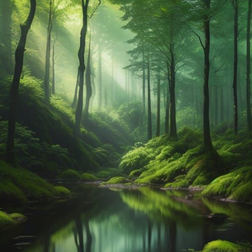 Lush Green Forest Lake Concept Art