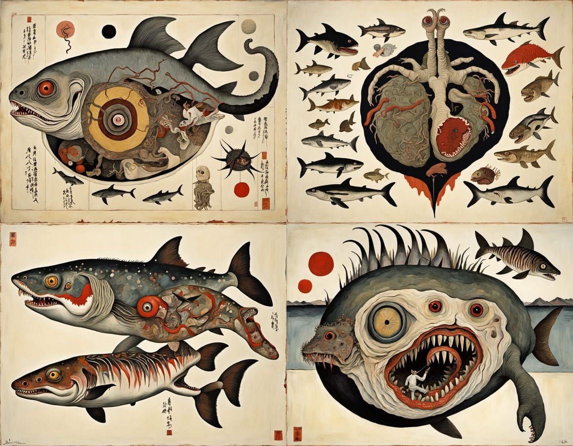 Ukiyo-e Surrealist Anatomy: Mythical Hybrid Creature
