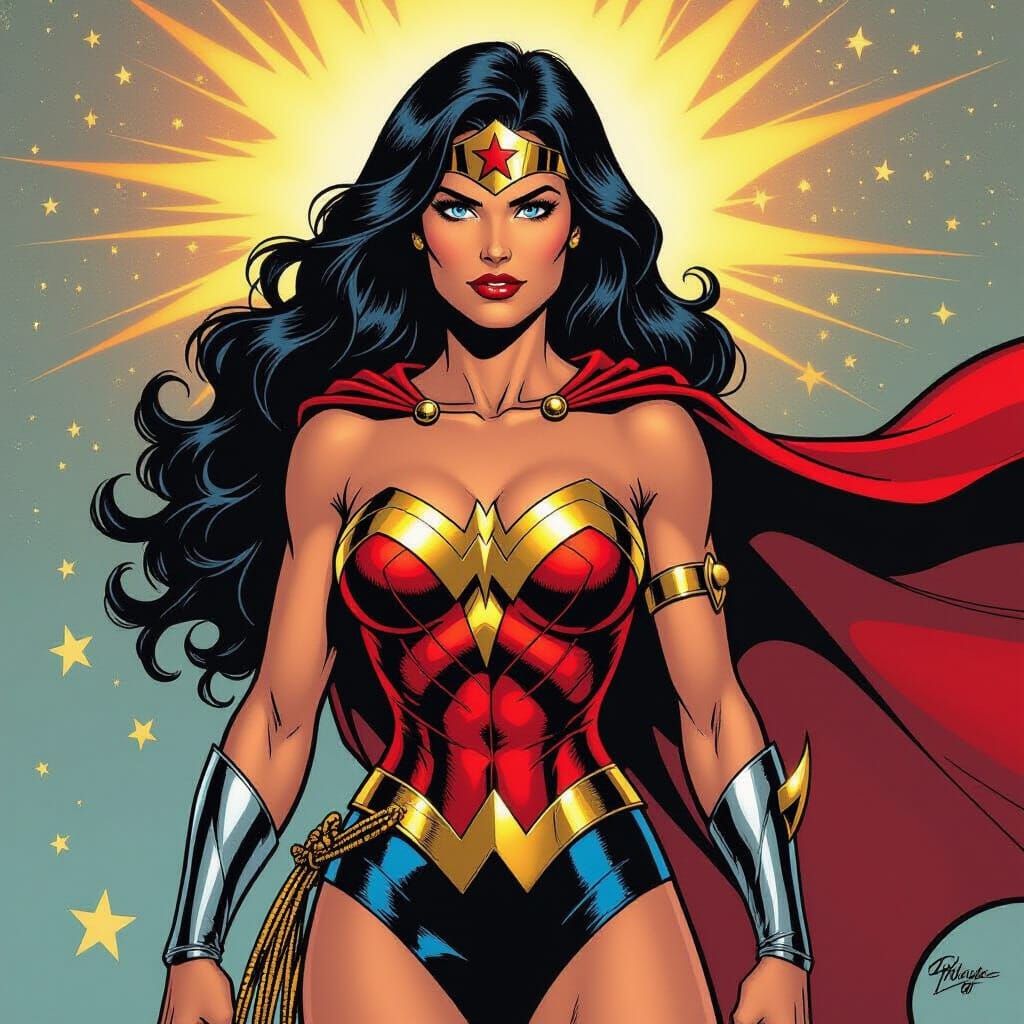 Wonder Woman in Dynamic Comic Book Style