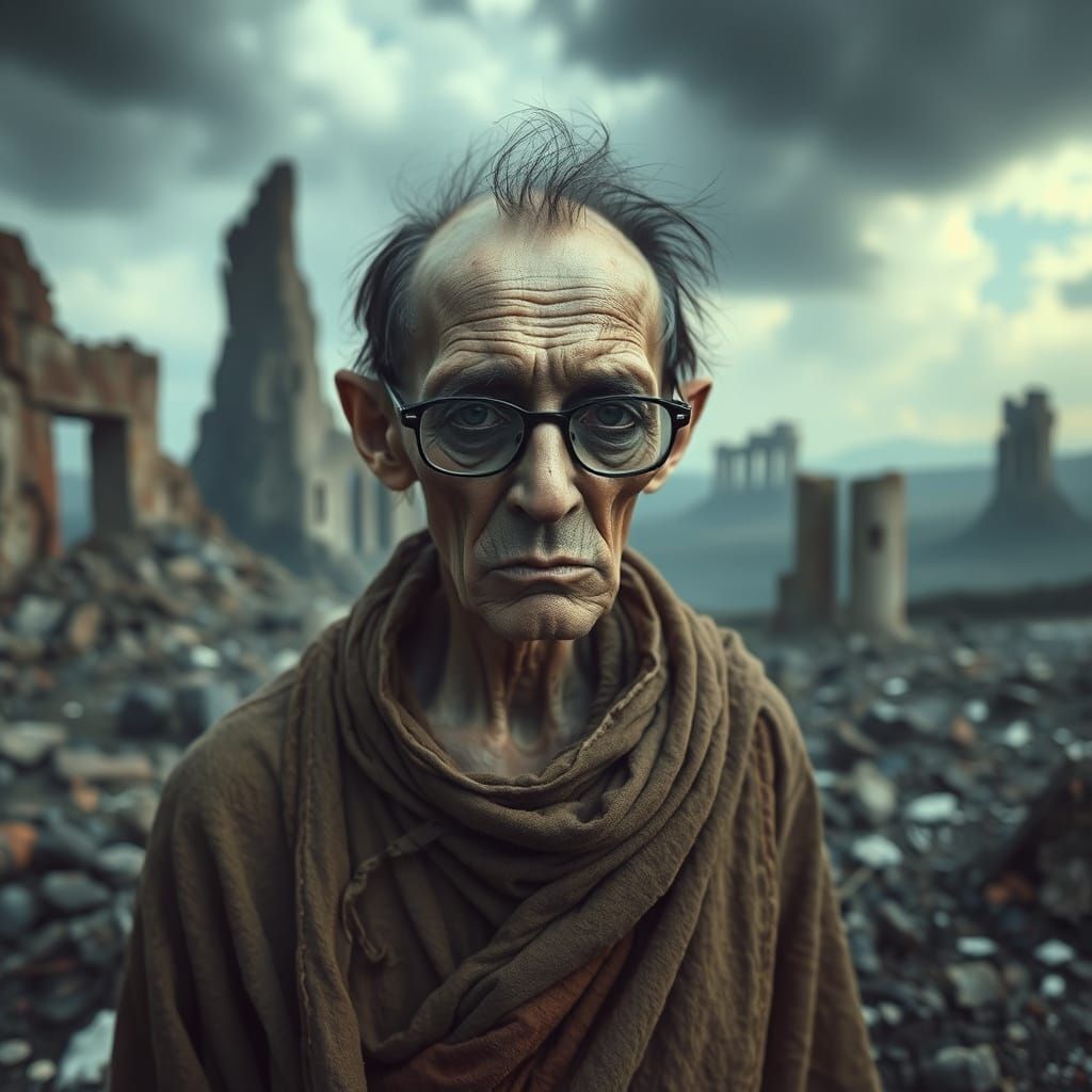 Man's Soul Torn from Body in Haunting, Surreal Landscape