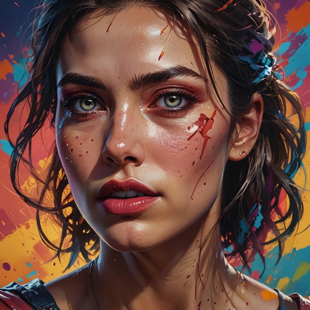 Intense Portrait with Vibrant Splash Art Background