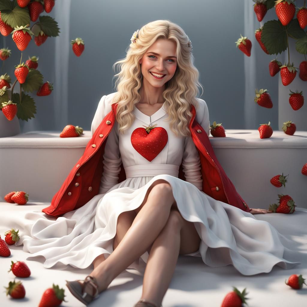 Smiling Girl with Strawberry Dress: Fantasy Concept Art
