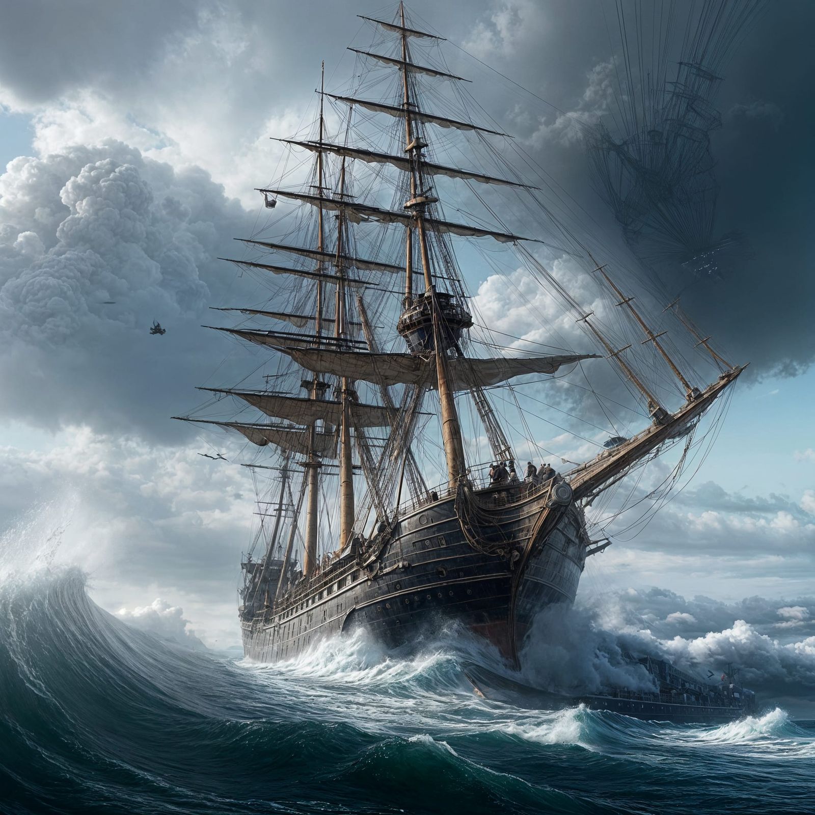 Epic Ship Sailing on Stormy Sea: Digital Matte Painting
