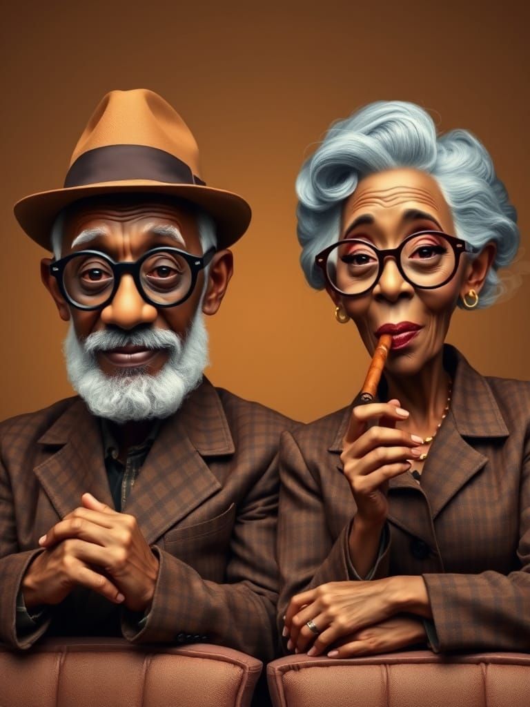 Stylized Portrait of African American Couple in Fedora Hats