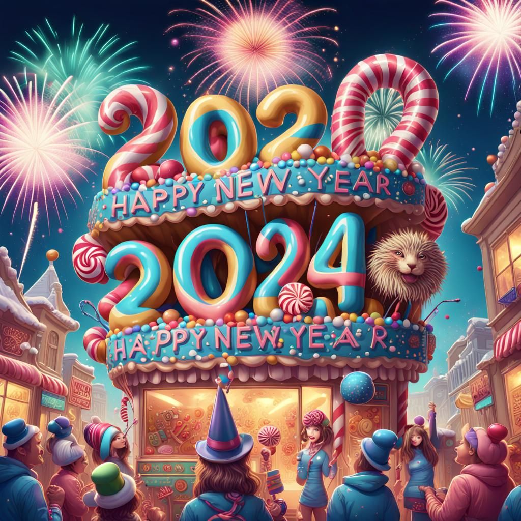 Happy New Year 2024: Candy Art Celebration
