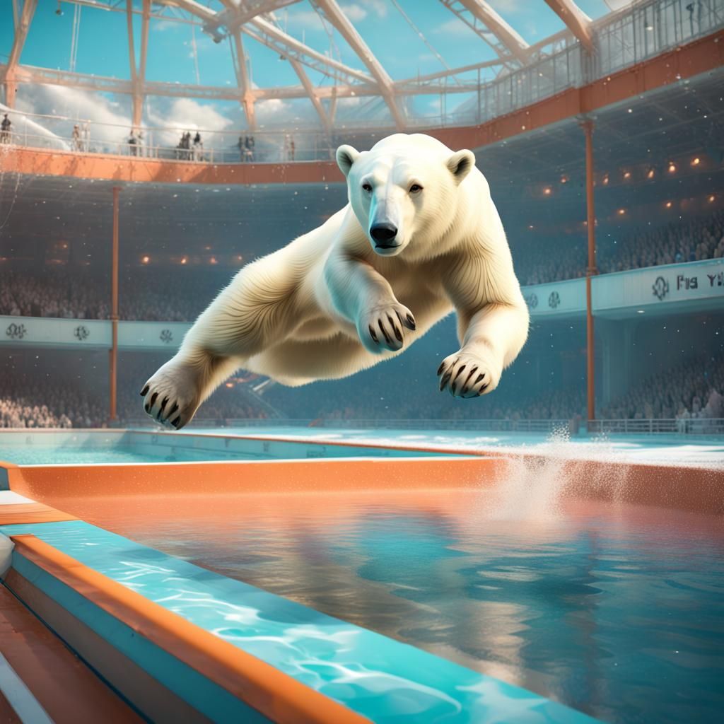 Polar Bear's Gymnastic Dive into Frozen Pool
