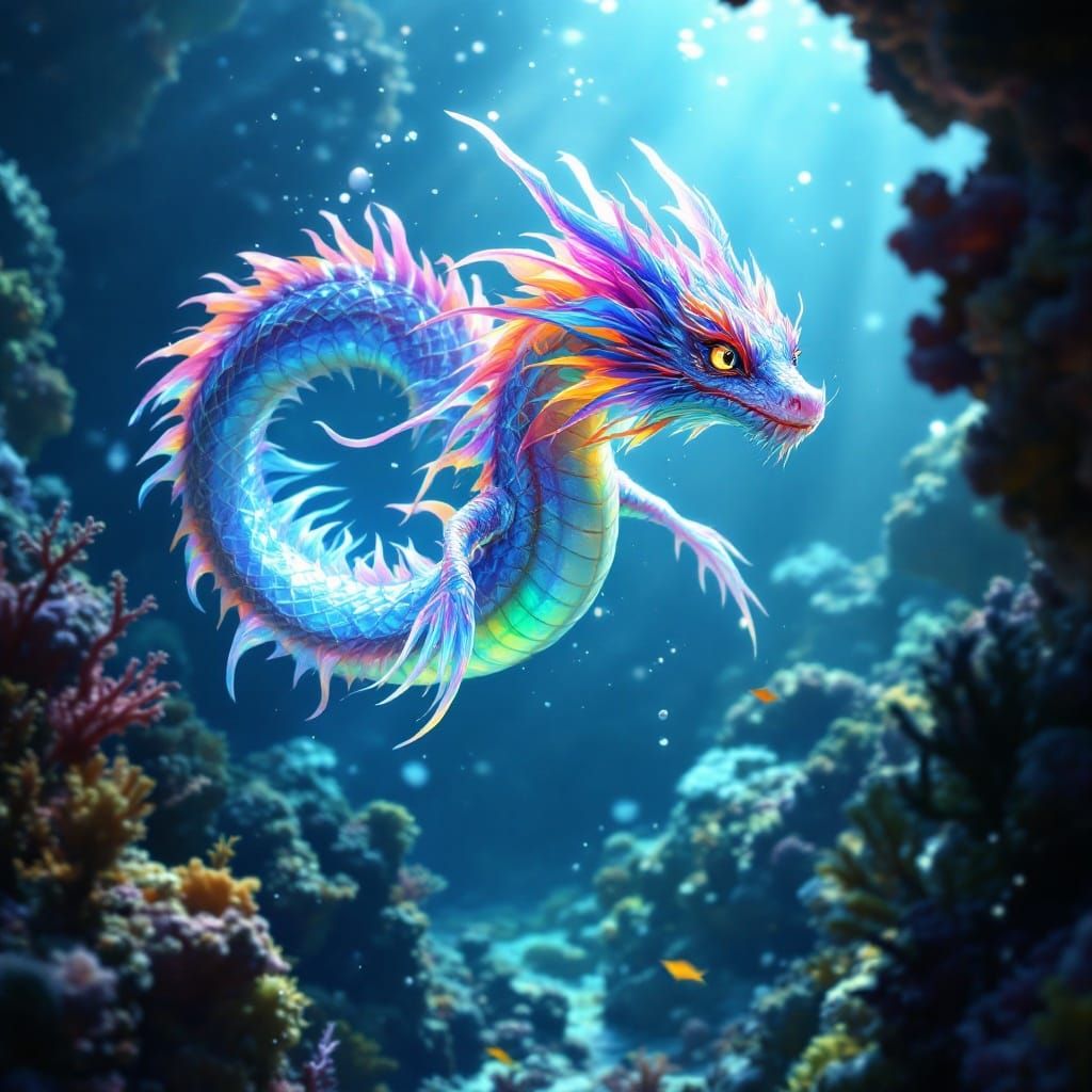 Rainbow Dragon Dances Through Coral Reef