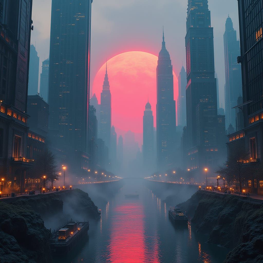 Surreal Futuristic Metropolis at Night