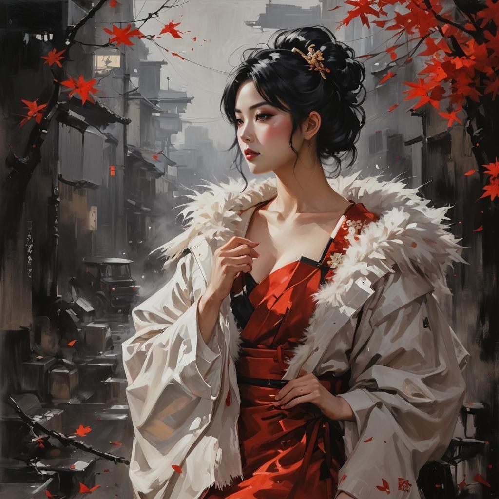 Japanese Noir Waifu Character Painting