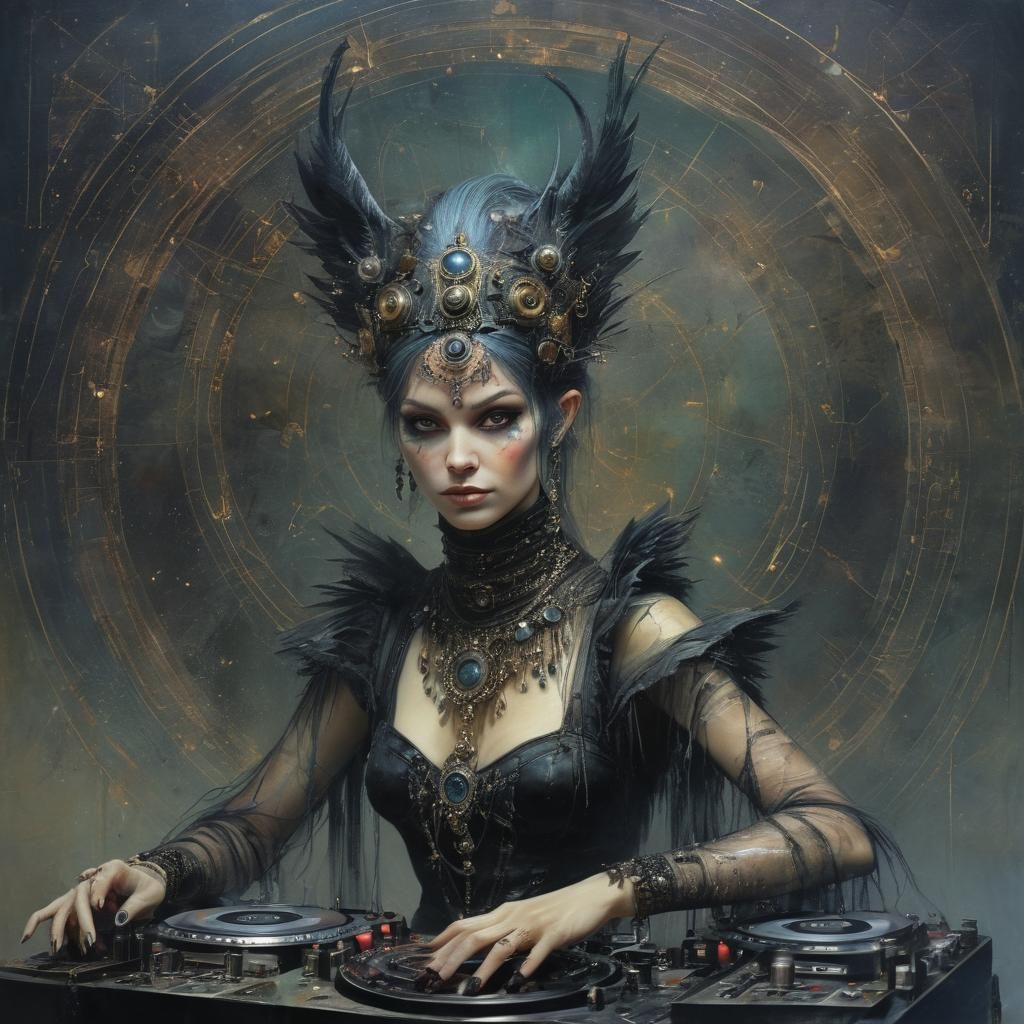 Cosmic Witch DJ in Ballroom, Fantasy Art