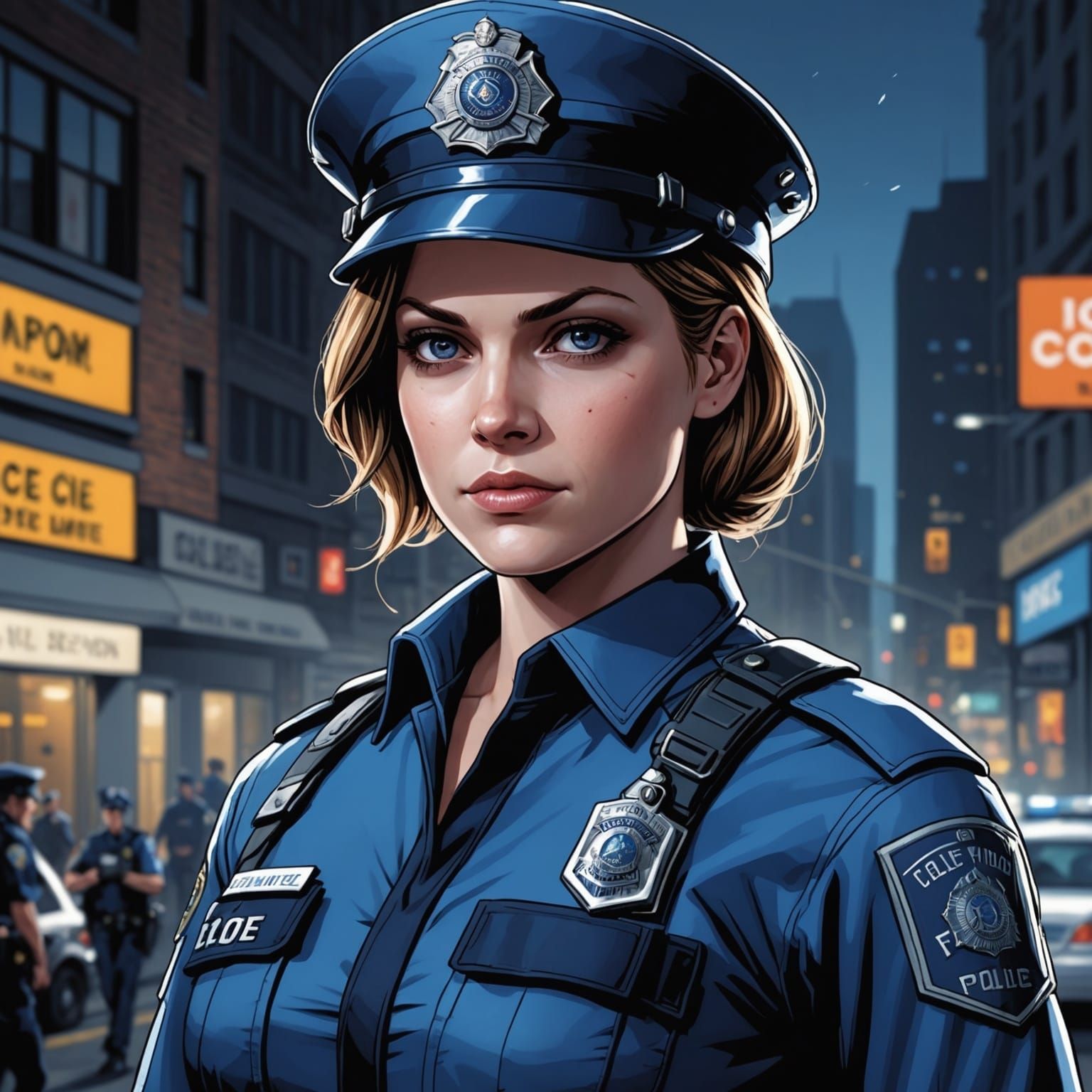 Jill Valentine in Police Uniform: Comic Book Art