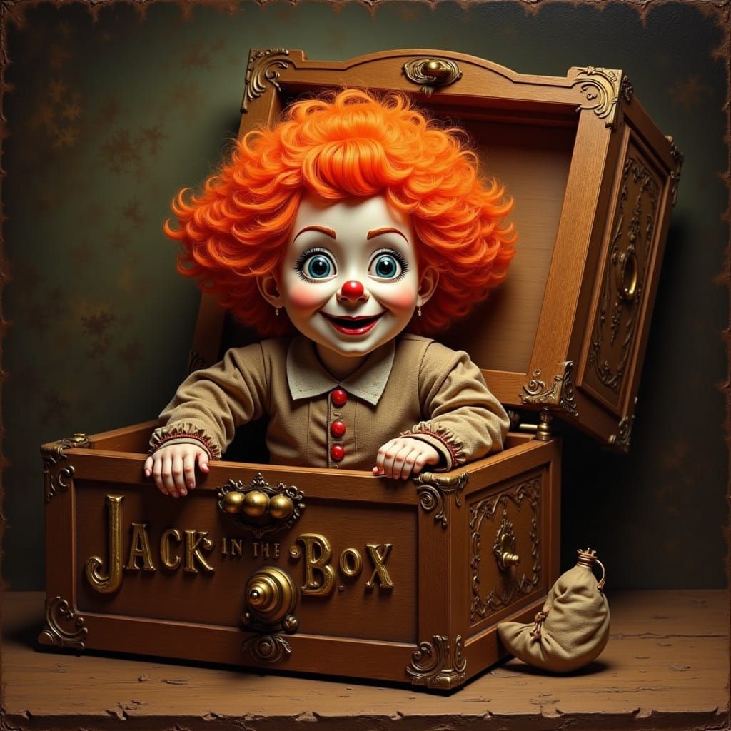 Vintage Jack-in-the-Box Clown in Oil Painting Style