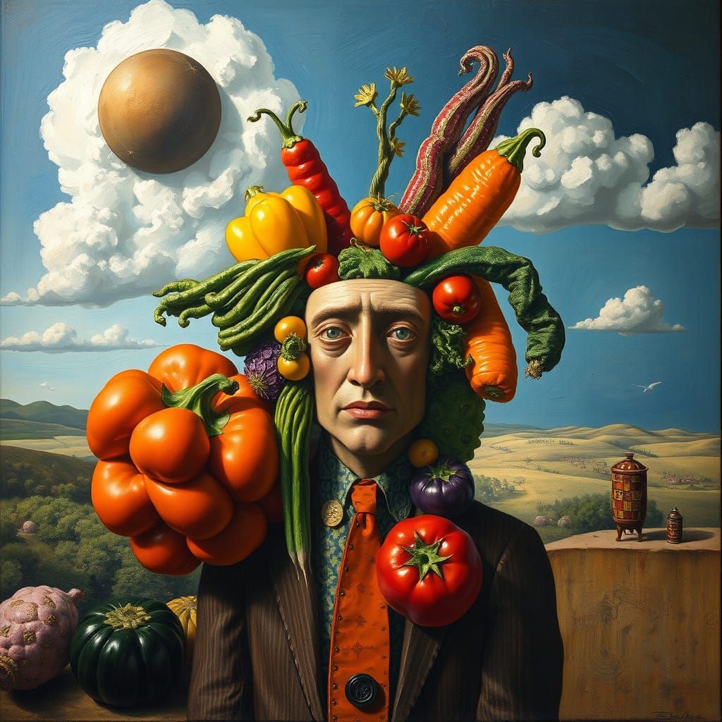 Vegetable Form Man in Surreal Landscape