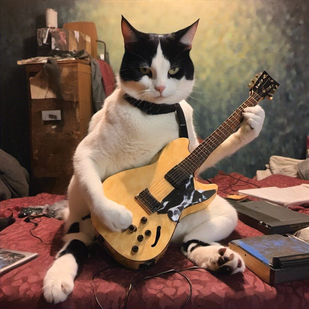 Cat Rock Star with Guitar, Heavy Metal Style