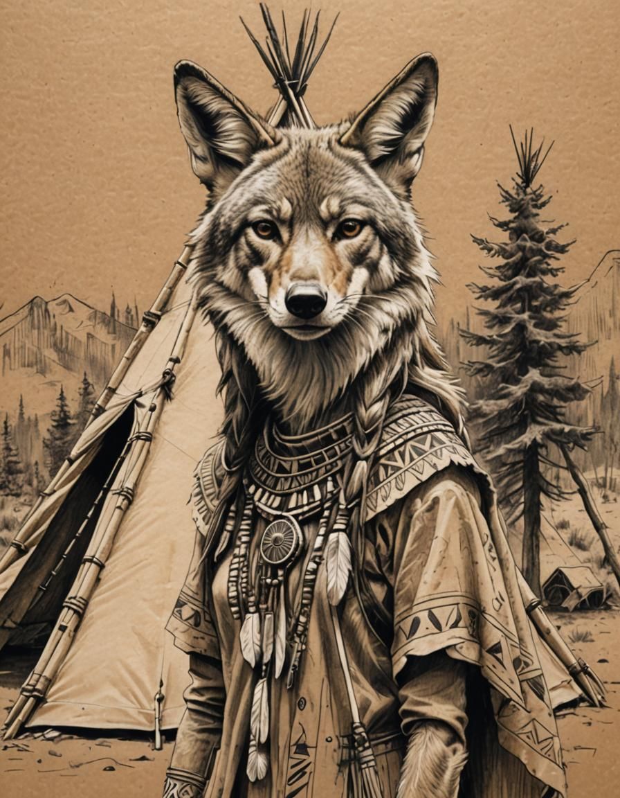 Detailed Sketch of Anthropomorphic Coyote by Teepee