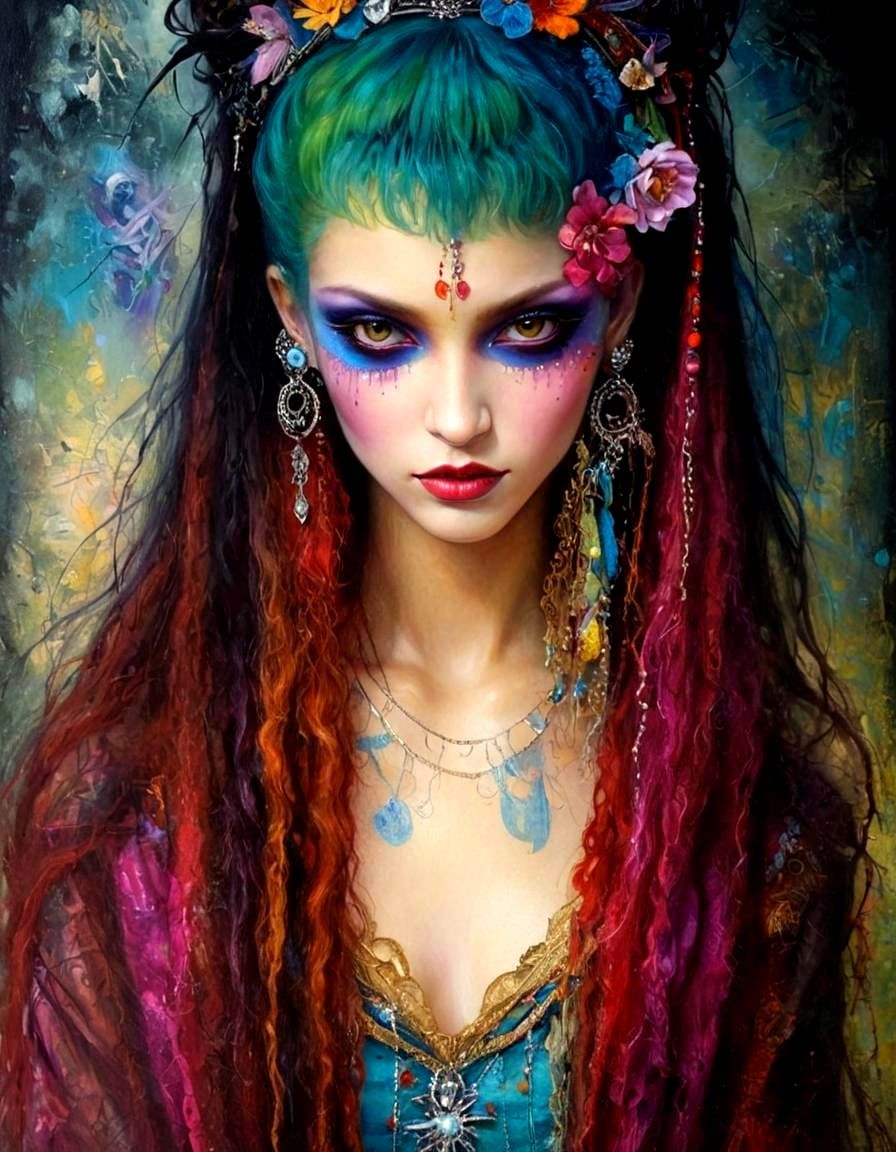 Goth Voodoo Priestess Portrait in Oil Painting Style