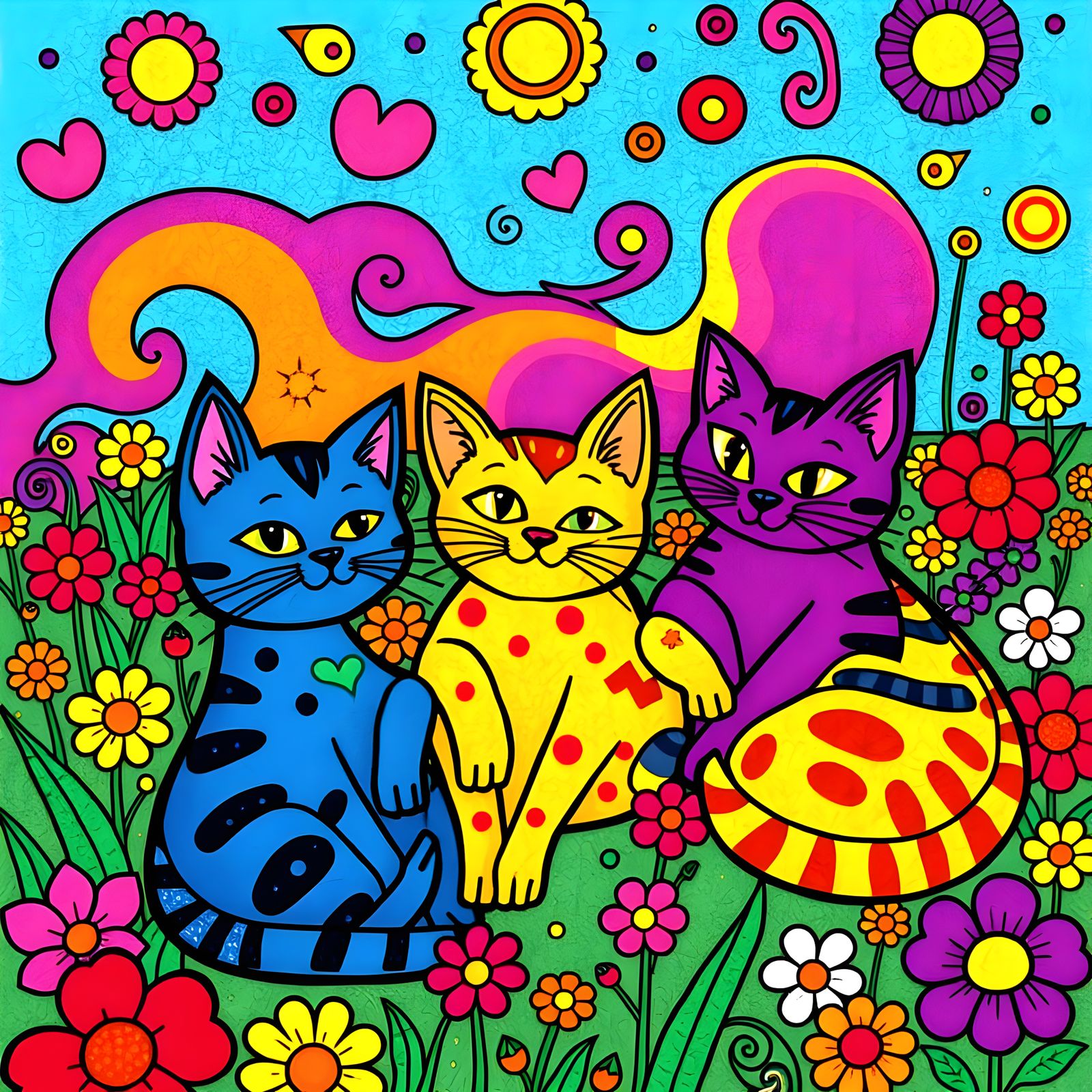 Far Out Cartoon Cats Groove to Psychedelic Vibes