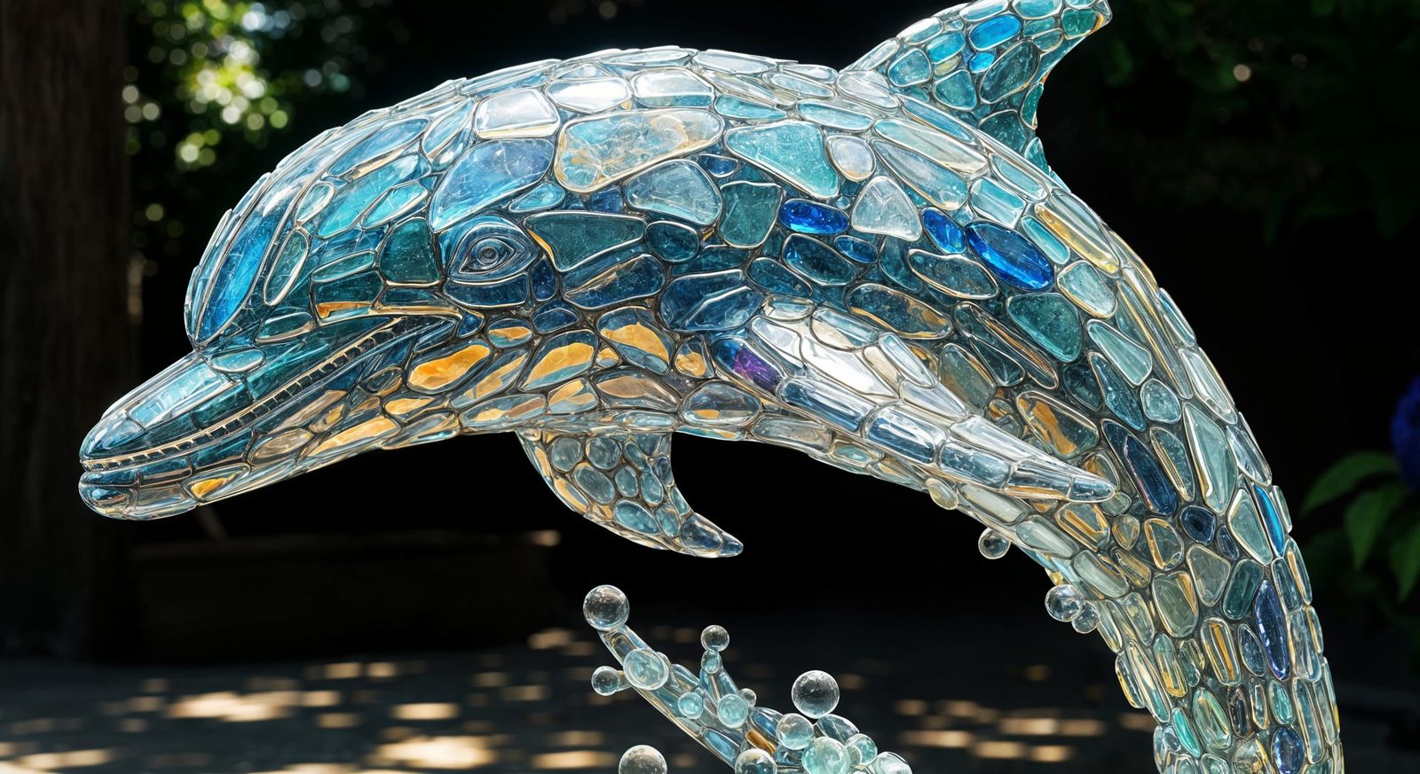 Dolphin Sculpture Crafted from Polished Ocean Glass