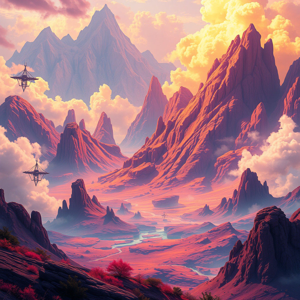 Majestic Fantasy Landscape in Vibrant Digital Art