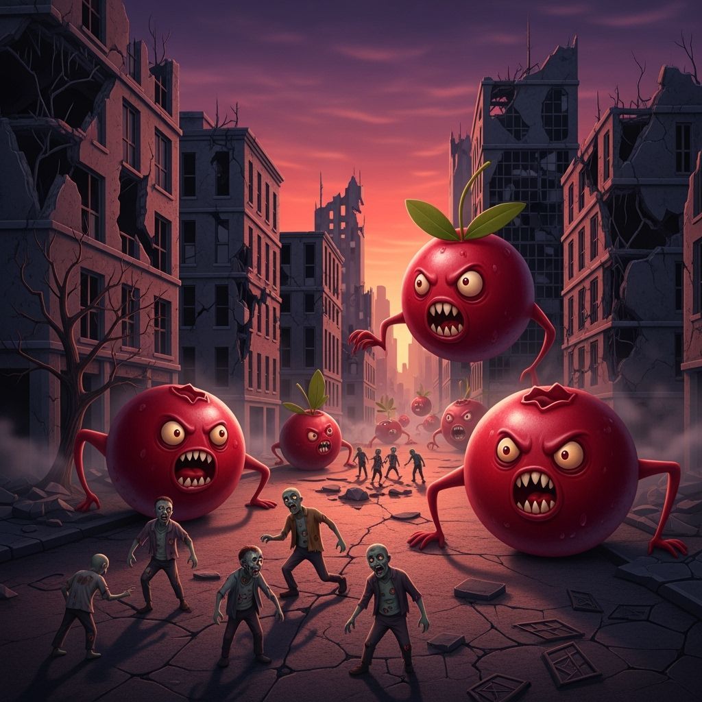 Giant Cranberries Chase Zombies in Ruined City
