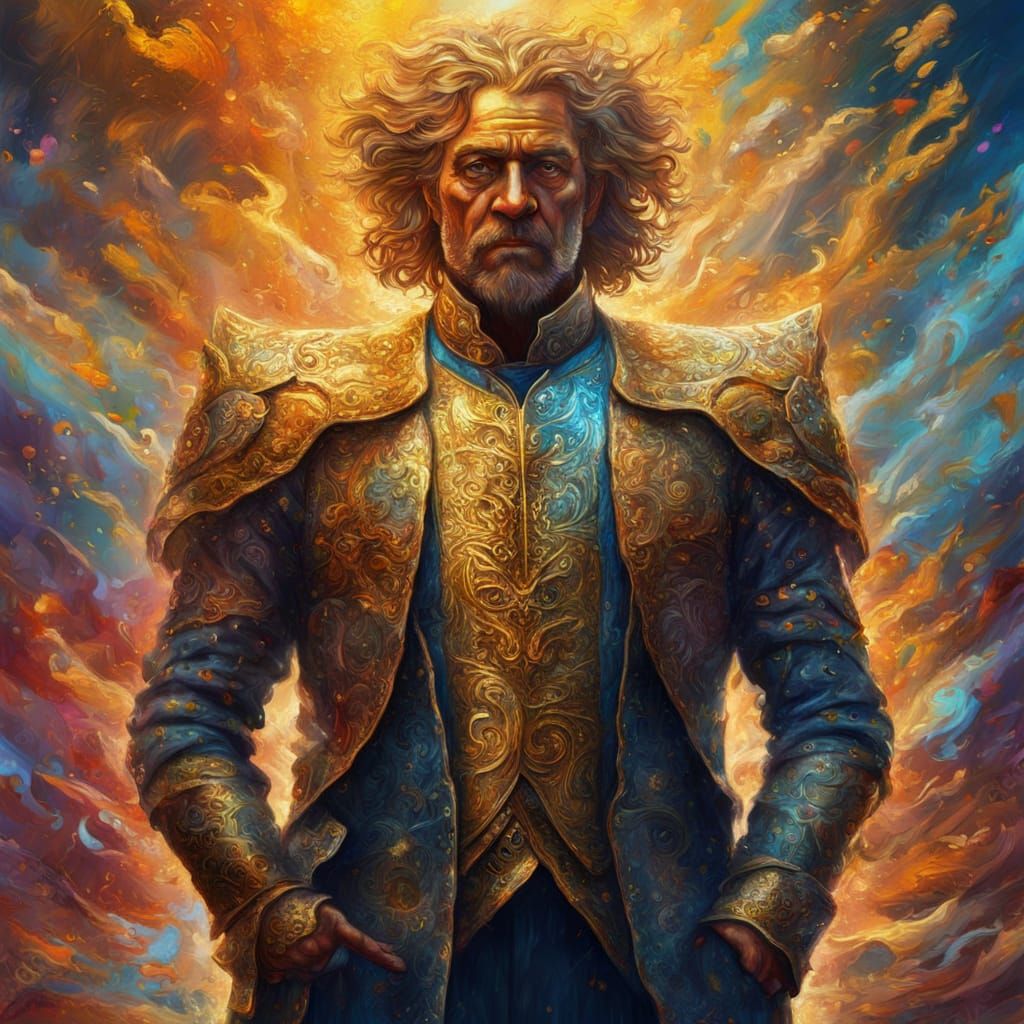Fantastical Man in Vibrant Oil Painting, Splash Art