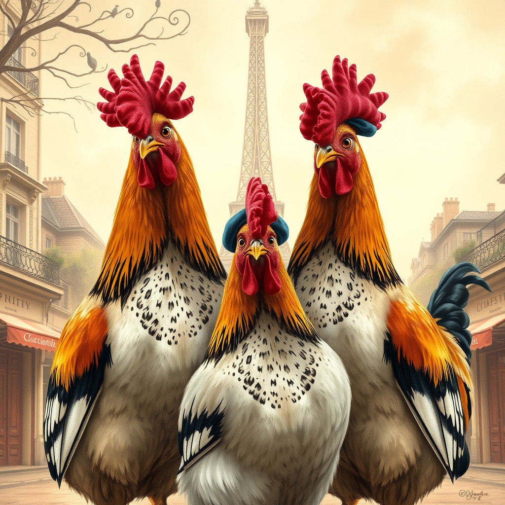 French Hens in Paris: A Whimsical Storybook Scene