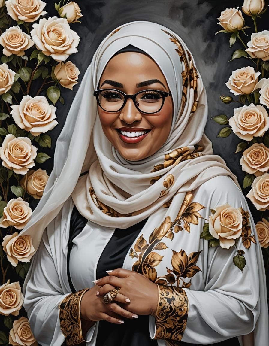 Alcohol Ink Portrait of Laughing Hijabi Woman