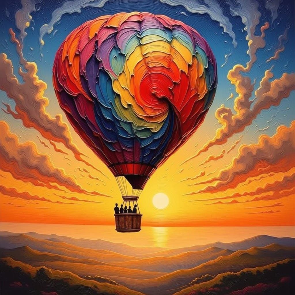 Surreal Vortex Hot Air Balloon at Dramatic Sunset