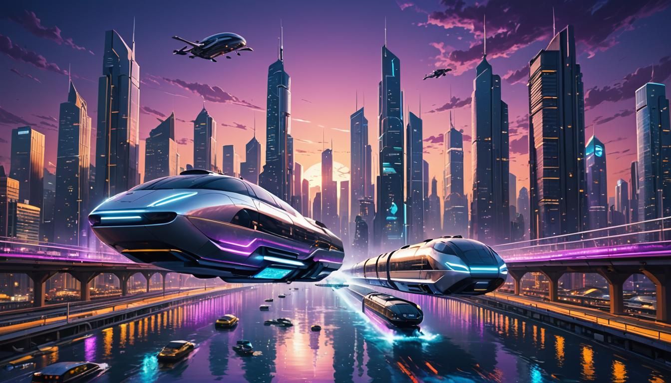 Futuristic Metropolis Floating on Water in 8k
