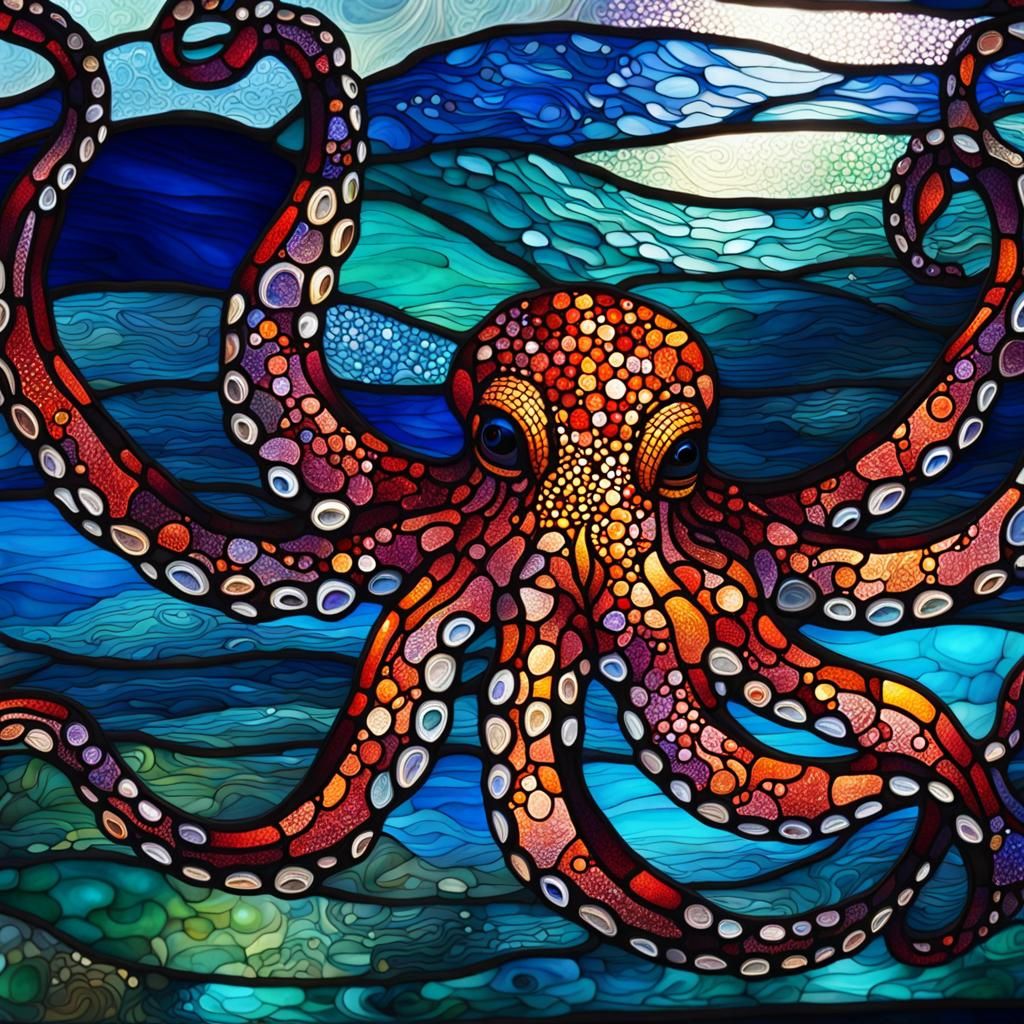 Stained Glass Octopus: Abstract Art in Vivid Colors