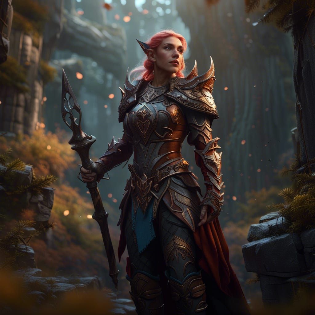 Fantasy Elf Warrior in Detailed Matte Painting