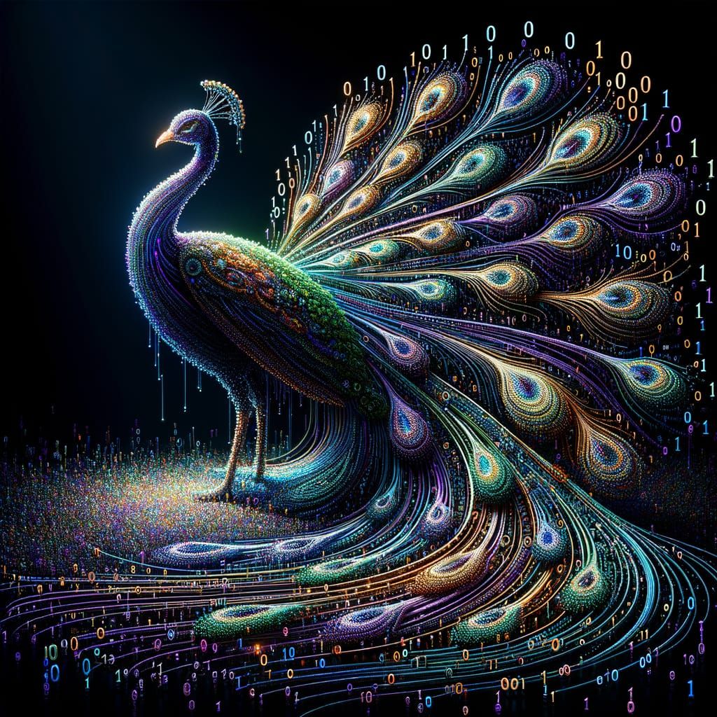 Vibrant Binary Peacock in Digital Artistry