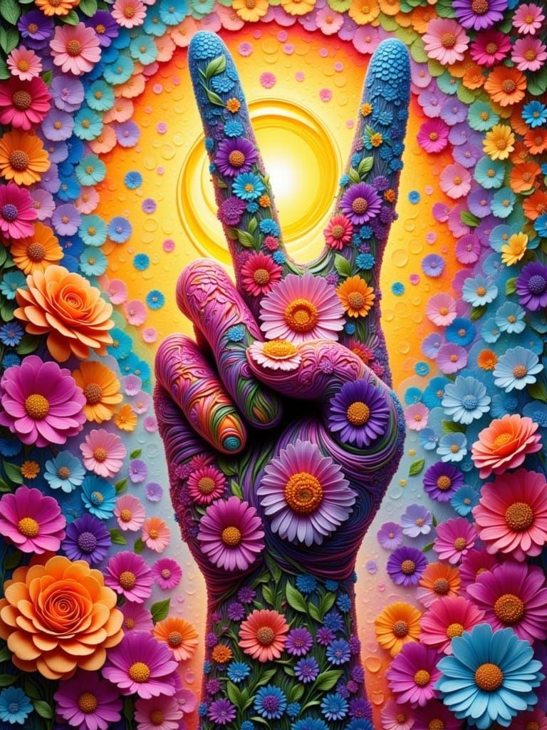 Rainbow Rose Hand Mosaic Art