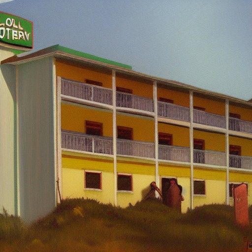 Creepy Halloween Motel in Oil Painting Style