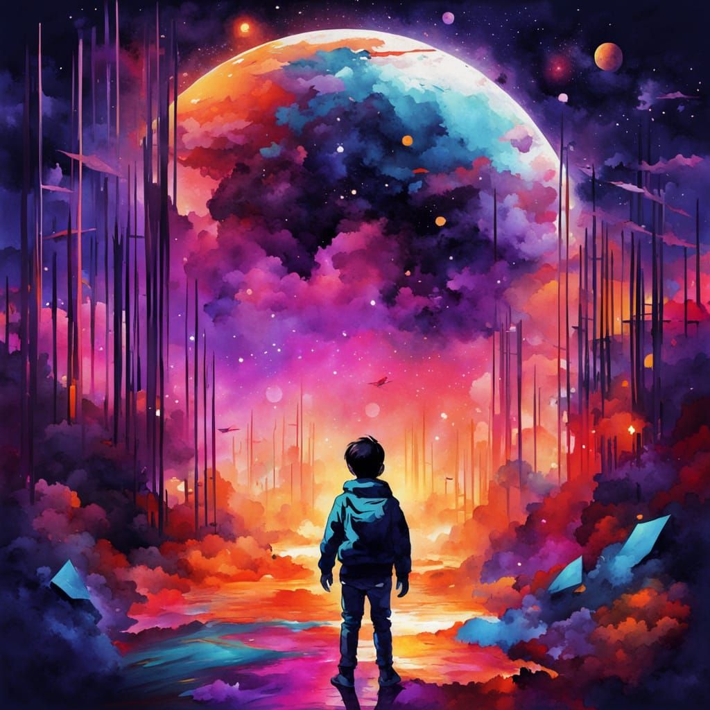 Mystical Cosmos: A Child's Journey Through Vibrant Realms