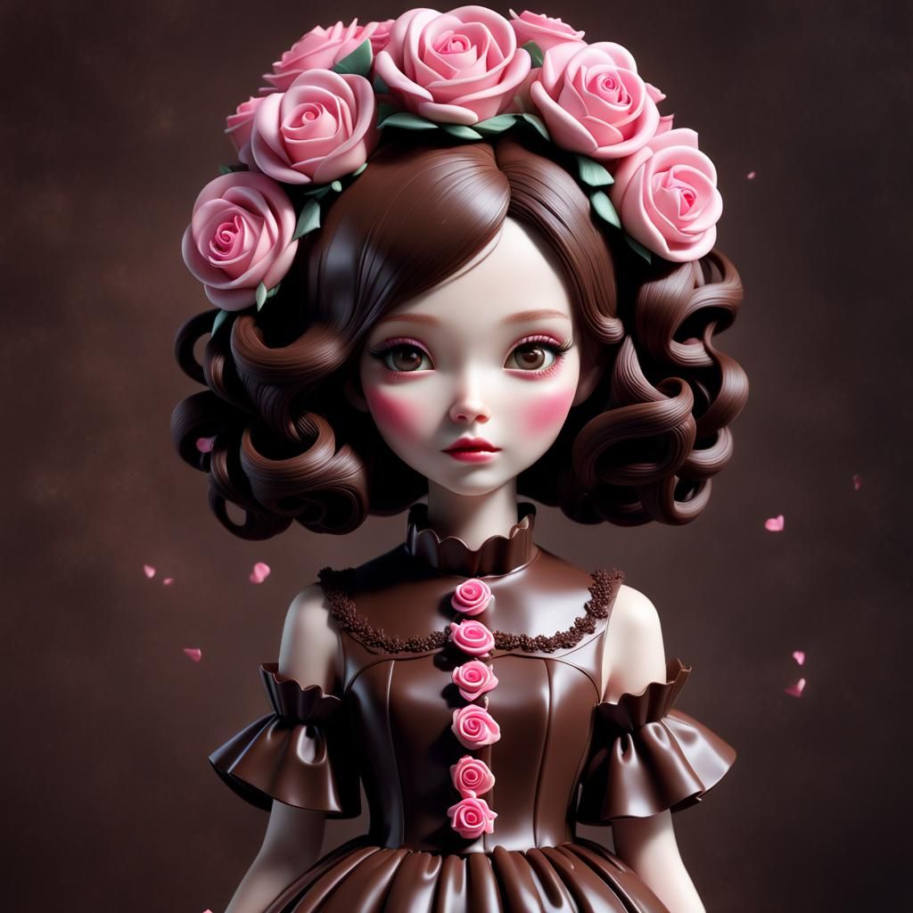 Chocolate Girl Portrait in Storybook Illustration Style